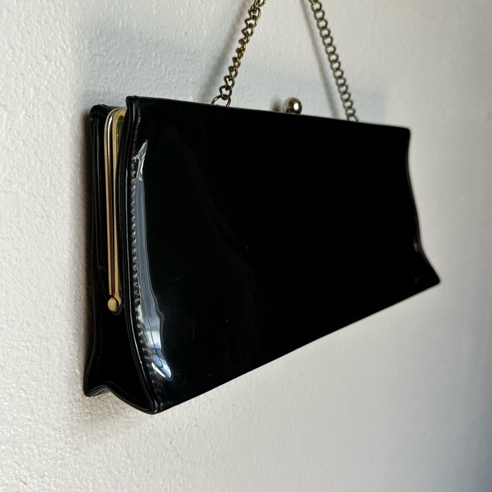 Vintage Black Patent Leather Baguette Clutch - Picture 3 of 6
